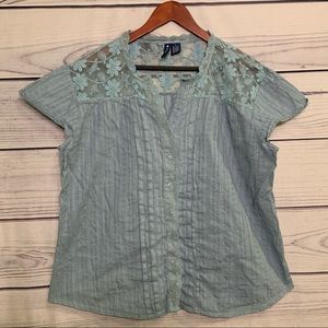 Architect | Blue Floral Lace Button Down Shirt